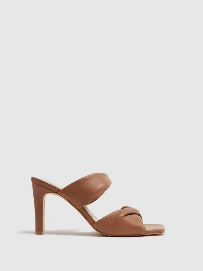 Reiss Heels Eliza Block Heel Leather Sandals Nude 8211 Women