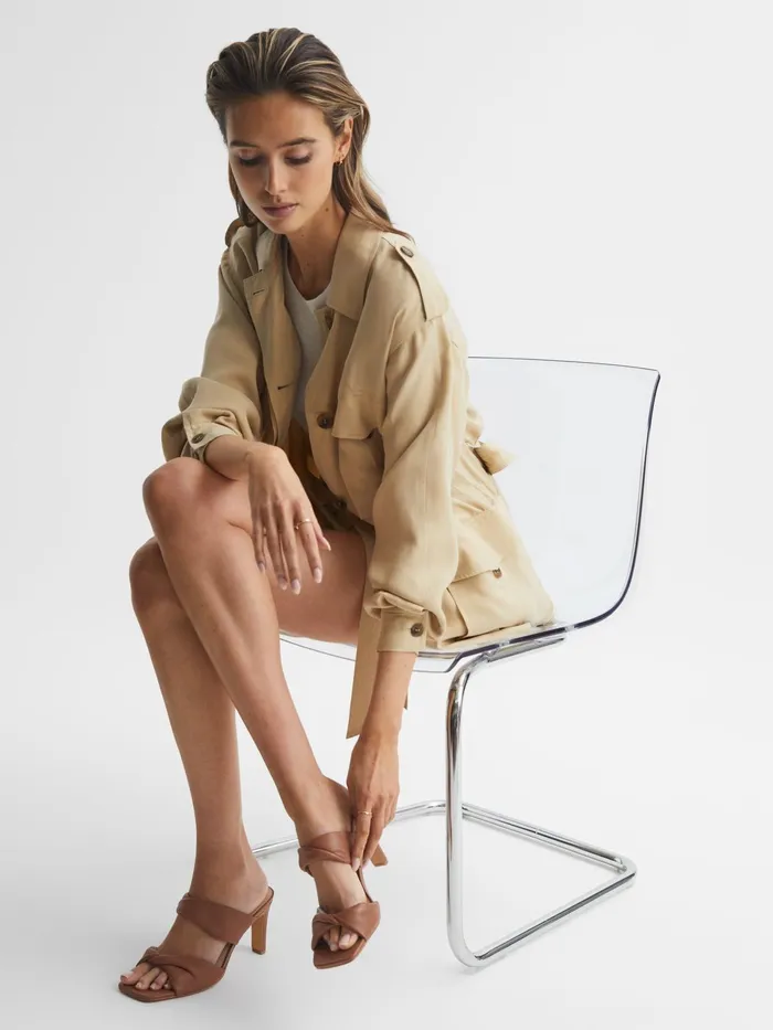 Reiss Heels Eliza Block Heel Leather Sandals Nude 8211 Women