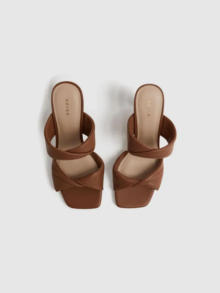 Reiss Heels Eliza Block Heel Leather Sandals Nude 8211 Women