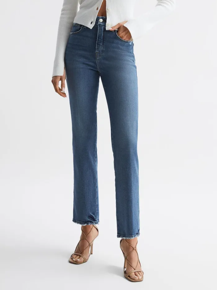 Reiss Jeans Good American Good American Distressed Straight Leg Jeans Mid Blue 8211 Women