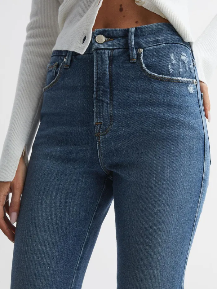 Reiss Jeans Good American Good American Distressed Straight Leg Jeans Mid Blue 8211 Women