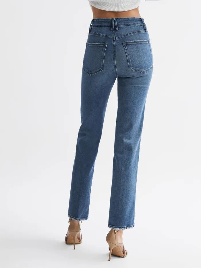 Reiss Jeans Good American Good American Distressed Straight Leg Jeans Mid Blue 8211 Women