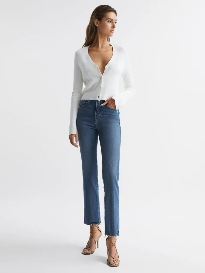 Reiss Jeans Good American Good American Distressed Straight Leg Jeans Mid Blue 8211 Women