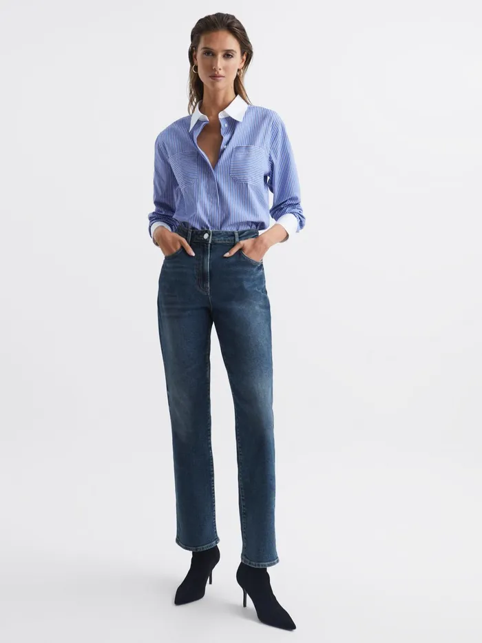 Reiss Jeans Phillipa Straight Leg Boyfriend Jeans Mid Blue 8211 Women