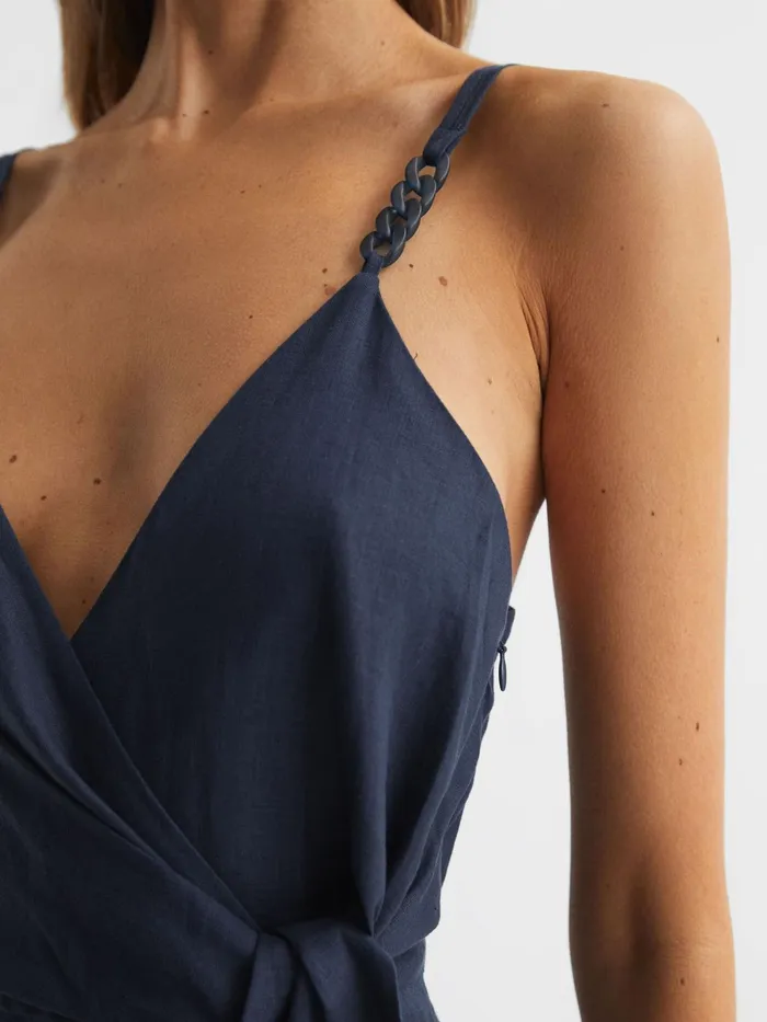 Reiss Jumpsuits Emilia VNeck Linen Jumpsuit Navy 8211 Women