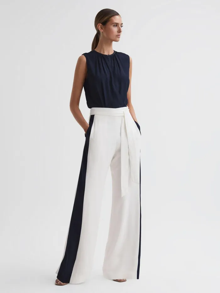 Reiss Jumpsuits Ivy Wide Leg Side Stripe Jumpsuit Navywhite 8211 Women