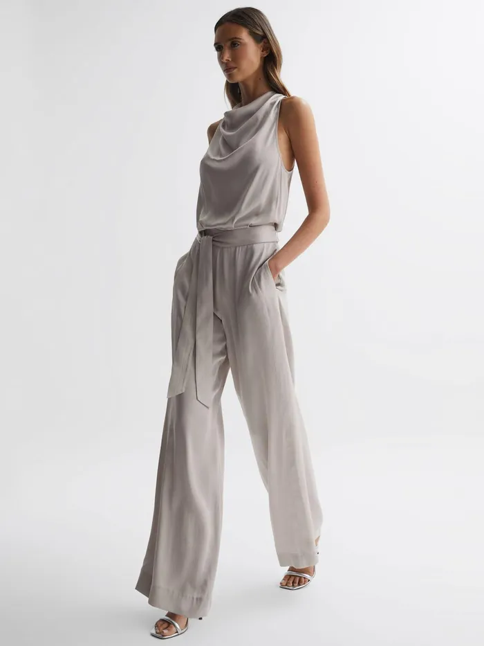 Reiss Jumpsuits Rose Sleeveless Cowl Neck Jumpsuit Neutral 8211 Women