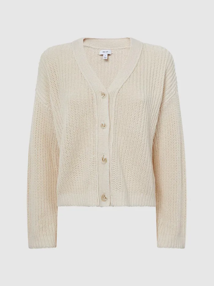 Reiss Knitwear Adeena CottonLinen Blend Knit Cardigan Navy 8211 Women