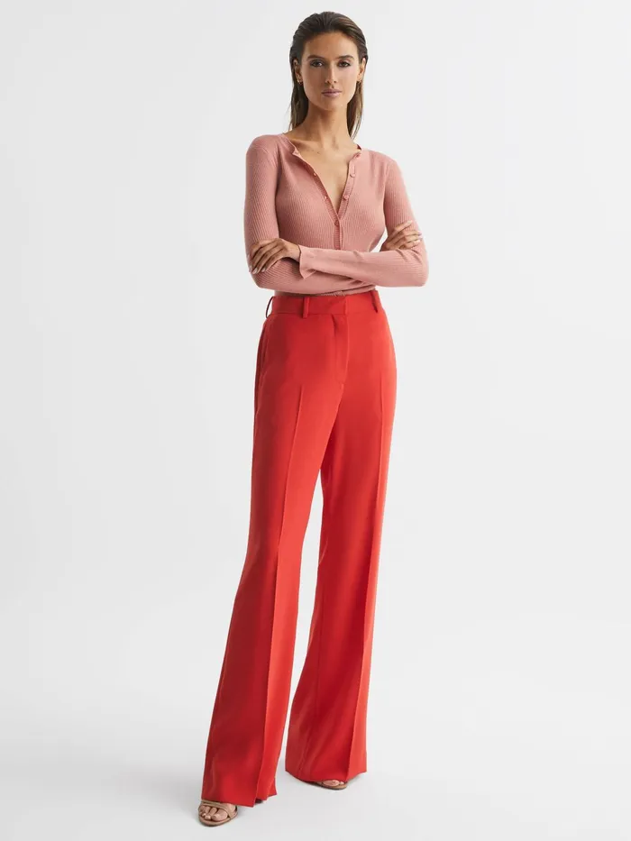Reiss Knitwear Arabella Silk Wool Blend Ribbed Cardigan Pink 8211 Women