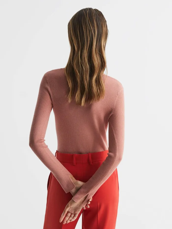 Reiss Knitwear Arabella Silk Wool Blend Ribbed Cardigan Pink 8211 Women
