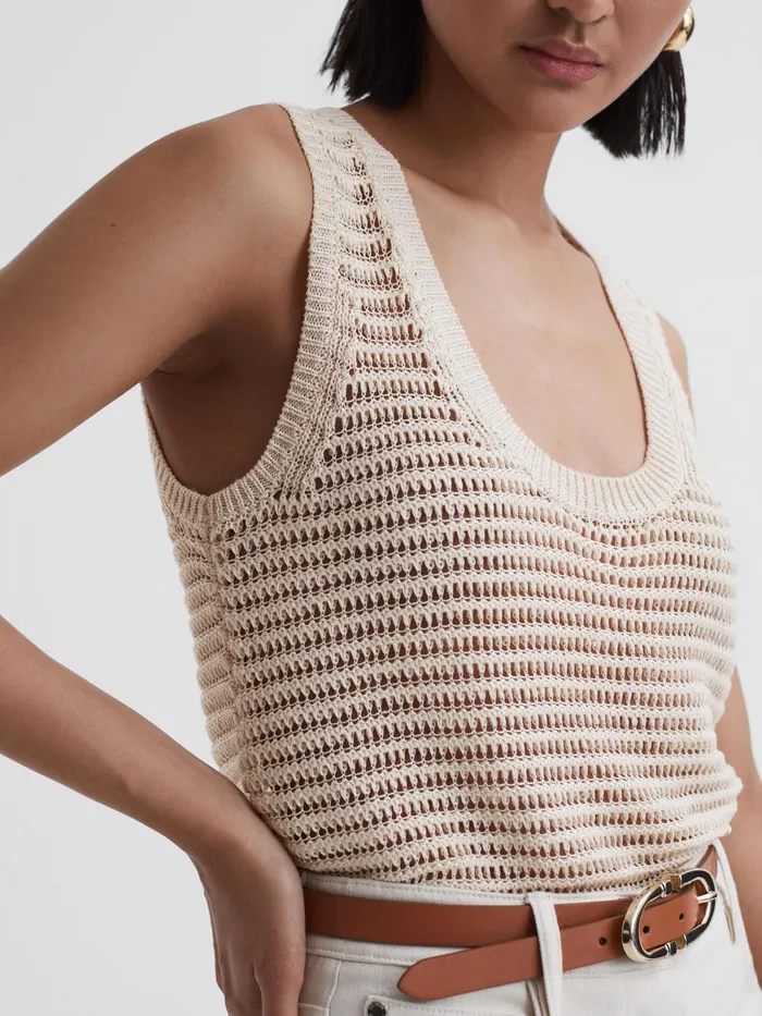 Reiss Knitwear Ava Open Stitch Knitted Vest Ivory 8211 Women