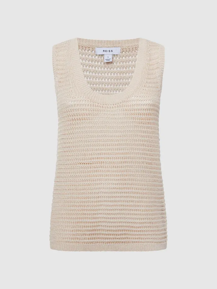 Reiss Knitwear Ava Open Stitch Knitted Vest Ivory 8211 Women