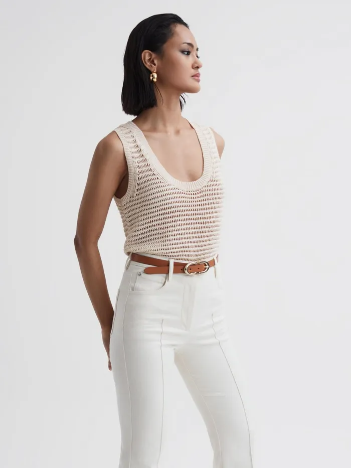 Reiss Knitwear Ava Open Stitch Knitted Vest Ivory 8211 Women