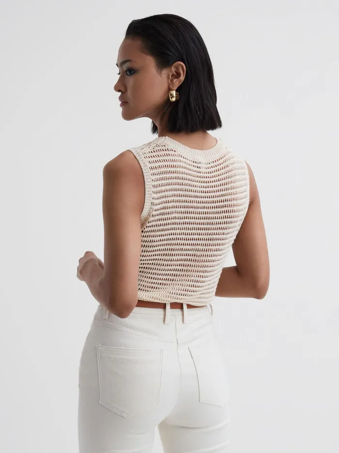 Reiss Knitwear Ava Open Stitch Knitted Vest Ivory 8211 Women
