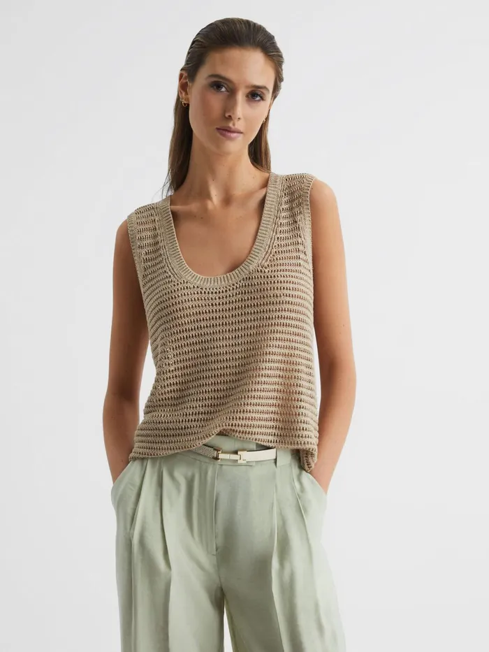 Reiss Knitwear Ava Open Stitch Knitted Vest Neutral 8211 Women