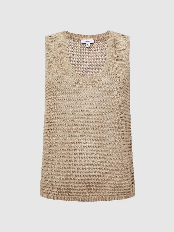 Reiss Knitwear Ava Open Stitch Knitted Vest Neutral 8211 Women