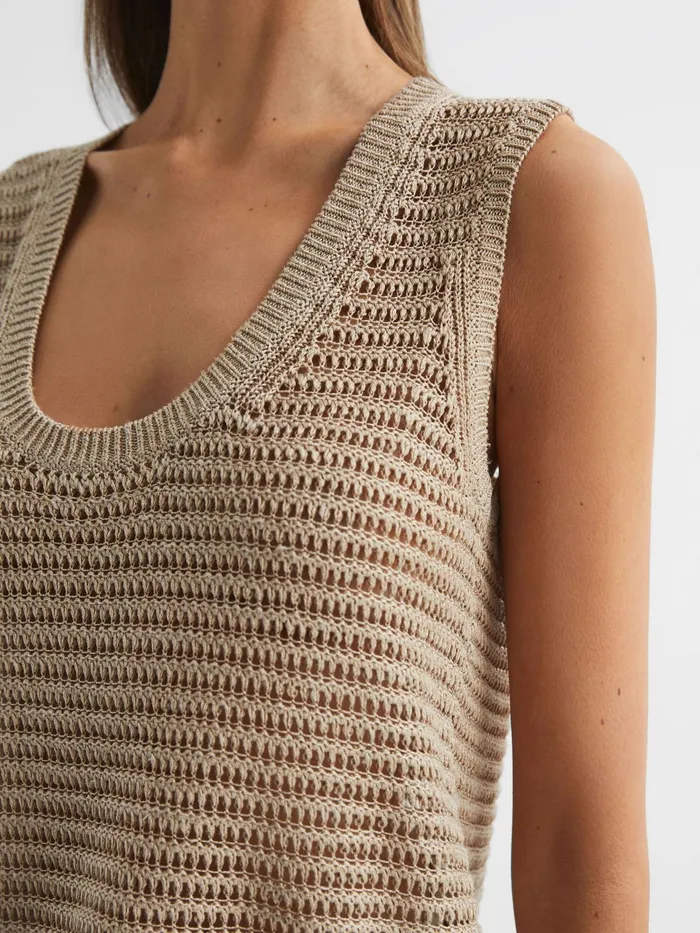 Reiss Knitwear Ava Open Stitch Knitted Vest Neutral 8211 Women
