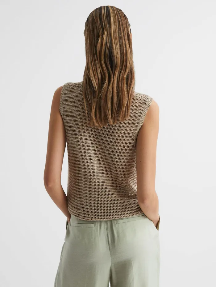 Reiss Knitwear Ava Open Stitch Knitted Vest Neutral 8211 Women