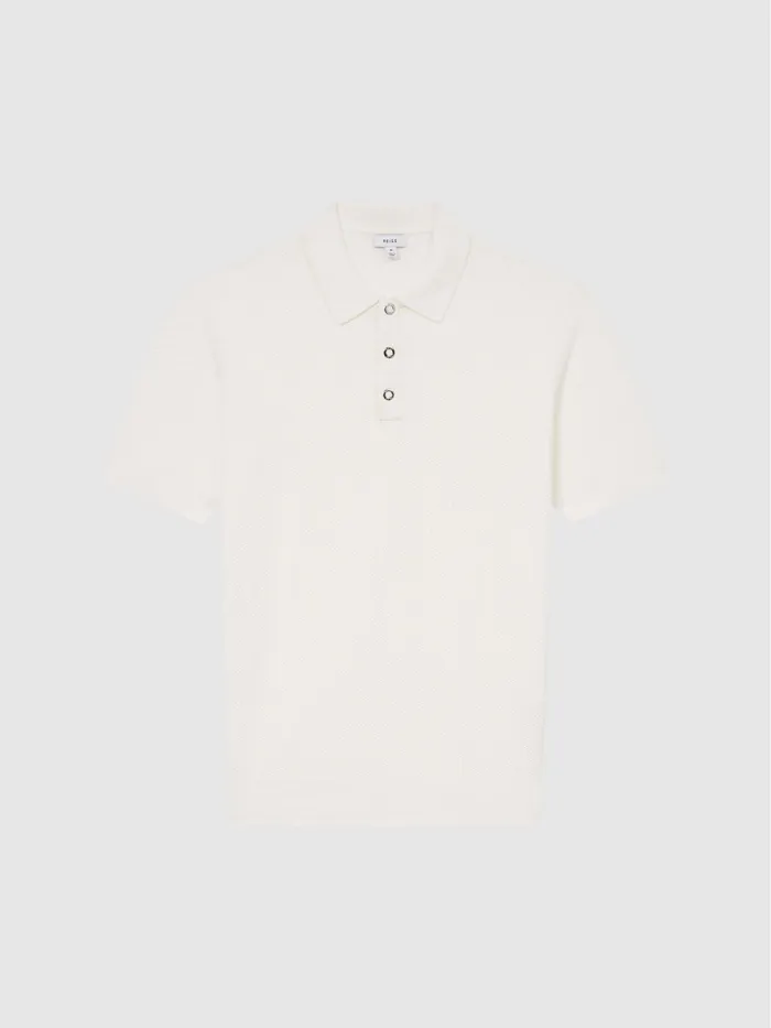 Reiss Knitwear Bennie Press Stud Textured Polo Shirt Airforce Blue 8211 Men