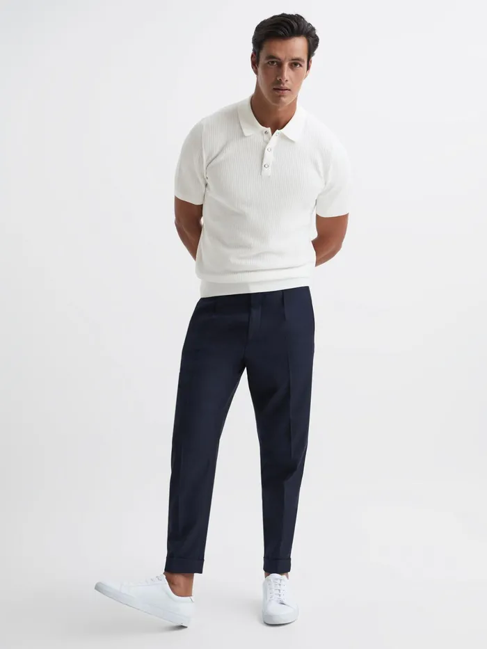 Reiss Knitwear Bennie Press Stud Textured Polo Shirt Airforce Blue 8211 Men