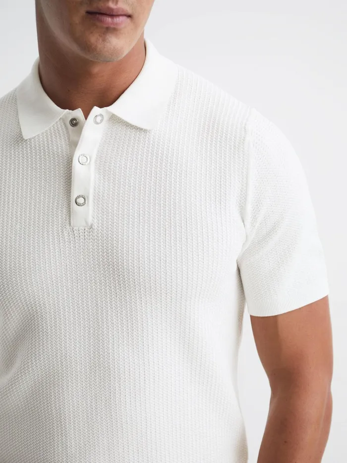 Reiss Knitwear Bennie Press Stud Textured Polo Shirt Airforce Blue 8211 Men