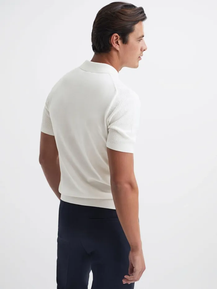 Reiss Knitwear Bennie Press Stud Textured Polo Shirt Airforce Blue 8211 Men