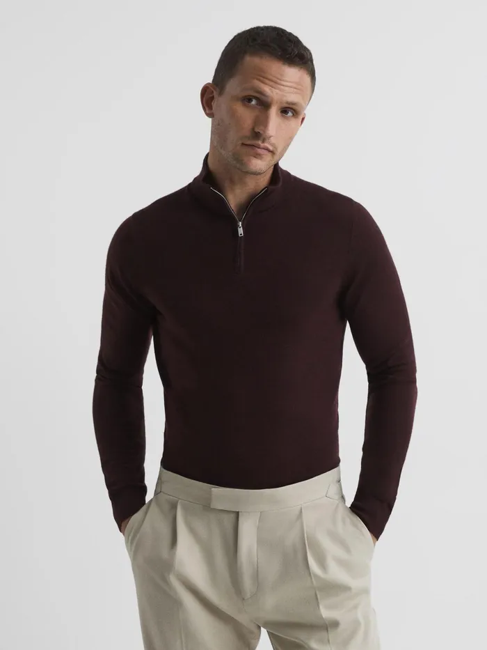 Reiss Knitwear Blackhall Merino Wool Zip Neck Jumper Black 8211 Men