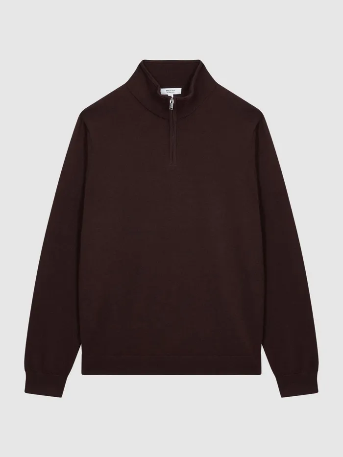 Reiss Knitwear Blackhall Merino Wool Zip Neck Jumper Black 8211 Men
