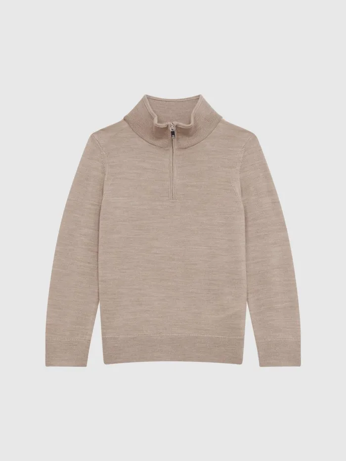 Reiss Knitwear Blackhall Zip Up Knitted Jumper Wheat Melange 8211 Children