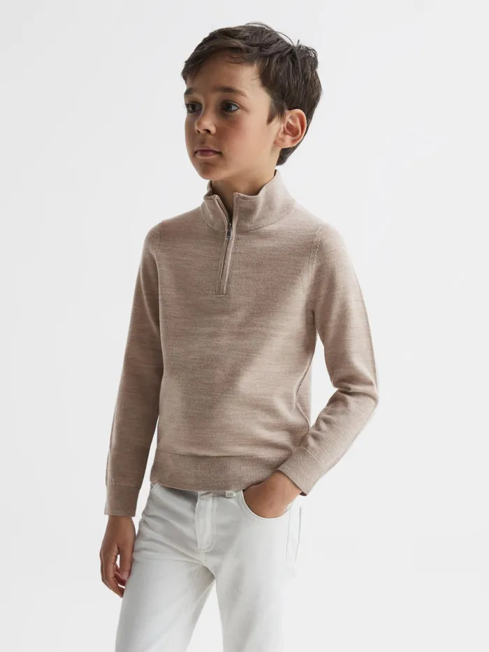 Reiss Knitwear Blackhall Zip Up Knitted Jumper Wheat Melange 8211 Children