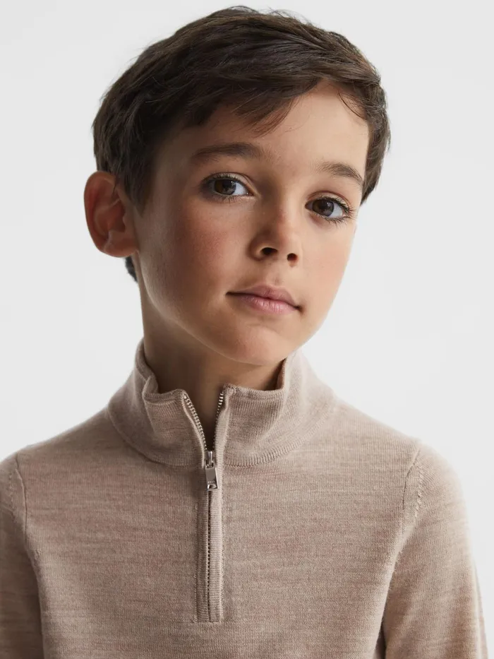Reiss Knitwear Blackhall Zip Up Knitted Jumper Wheat Melange 8211 Children