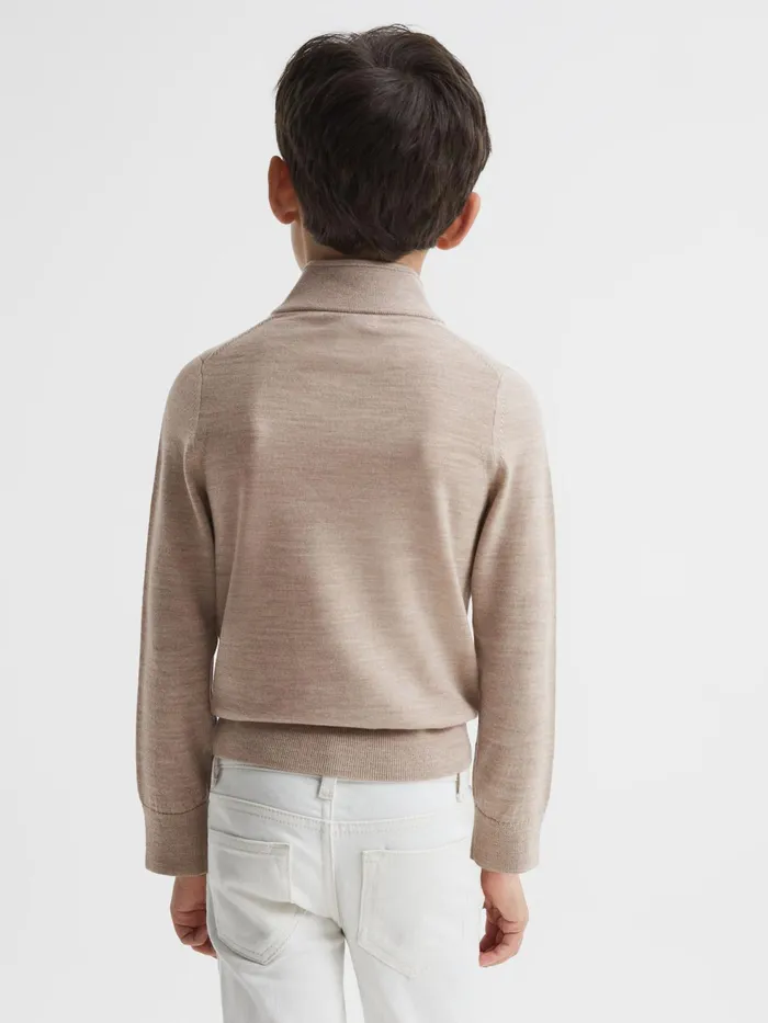 Reiss Knitwear Blackhall Zip Up Knitted Jumper Wheat Melange 8211 Children