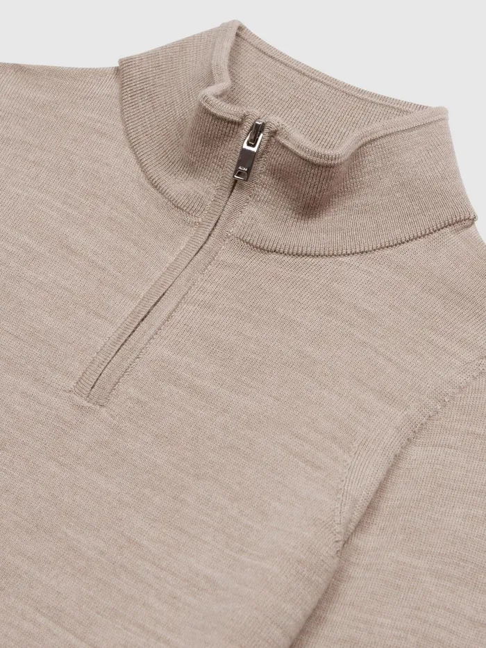 Reiss Knitwear Blackhall Zip Up Knitted Jumper Wheat Melange 8211 Children