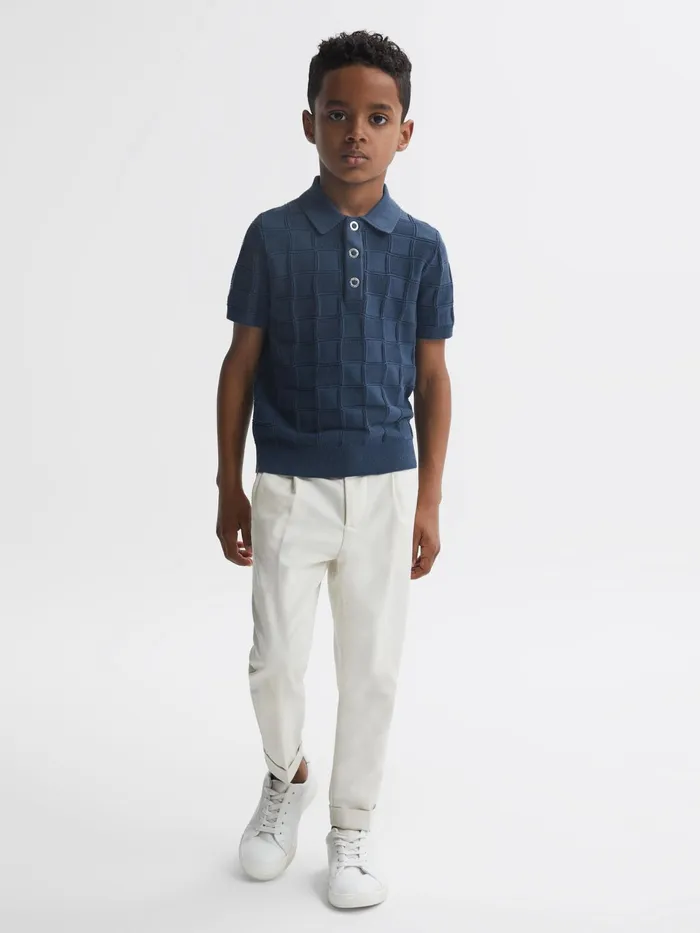 Reiss Knitwear Blaze Cotton PressStud Polo TShirt Blue 8211 Children