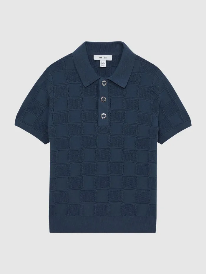 Reiss Knitwear Blaze Cotton PressStud Polo TShirt Blue 8211 Children