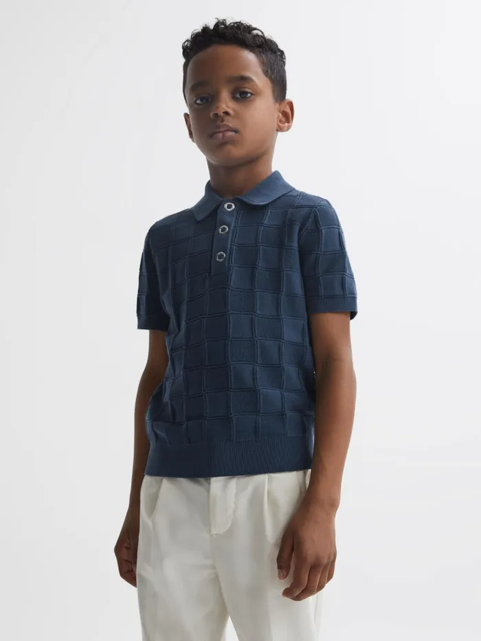 Reiss Knitwear Blaze Cotton PressStud Polo TShirt Blue 8211 Children