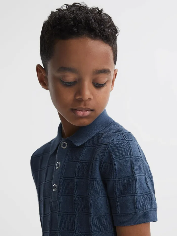 Reiss Knitwear Blaze Cotton PressStud Polo TShirt Blue 8211 Children