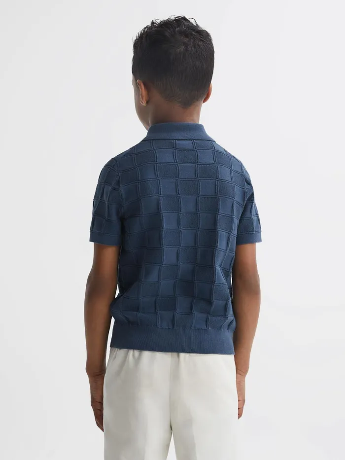 Reiss Knitwear Blaze Cotton PressStud Polo TShirt Blue 8211 Children