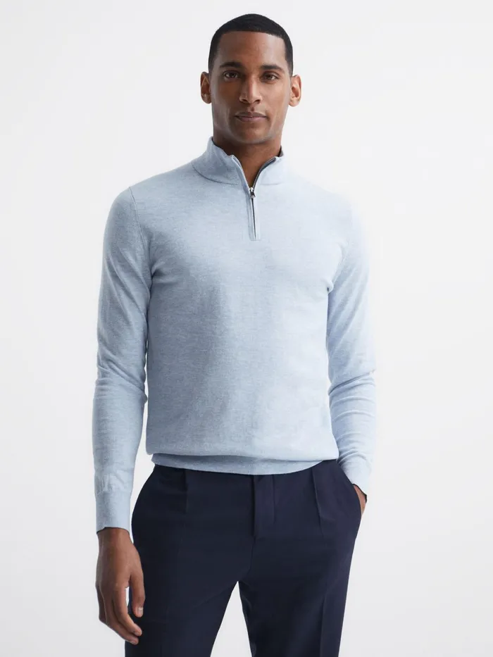 Reiss Knitwear Bond Half Zip Funnel Neck Cotton Jumper Navy 8211 Men