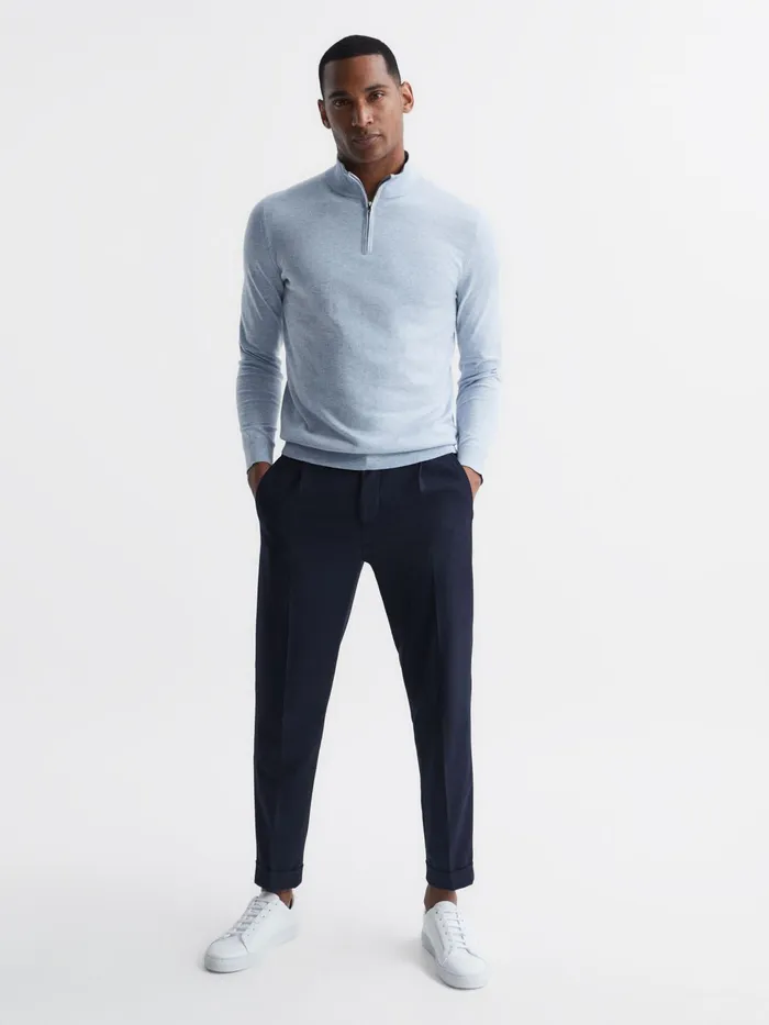 Reiss Knitwear Bond Half Zip Funnel Neck Cotton Jumper Navy 8211 Men