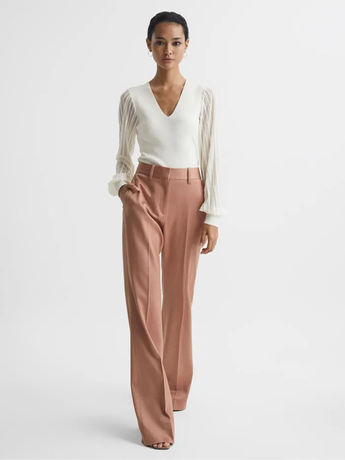 Reiss Knitwear Brooklyn Sheer Sleeve Top Ivory 8211 Women