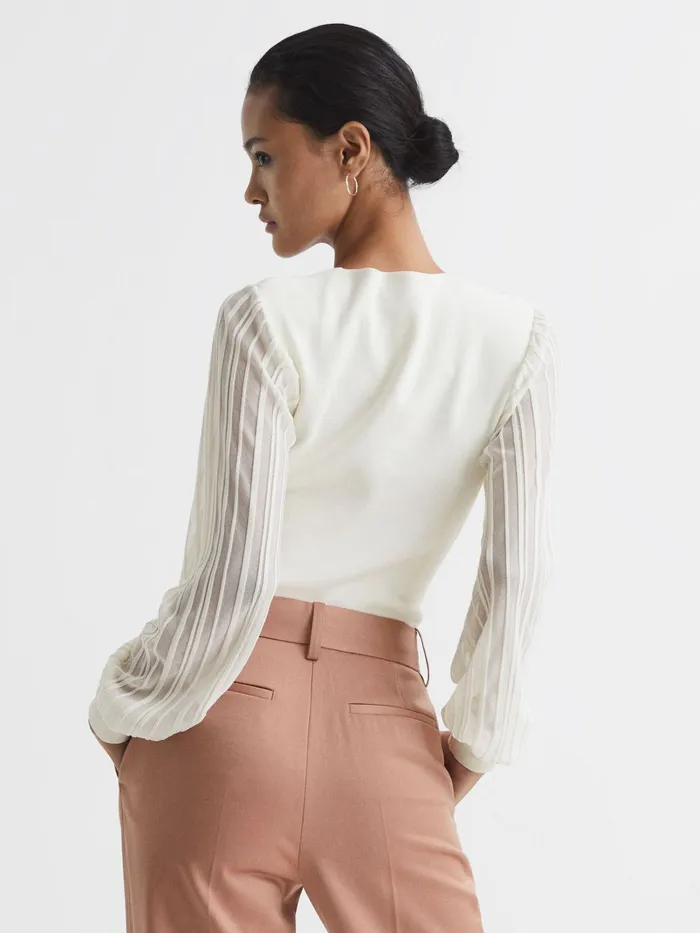 Reiss Knitwear Brooklyn Sheer Sleeve Top Ivory 8211 Women