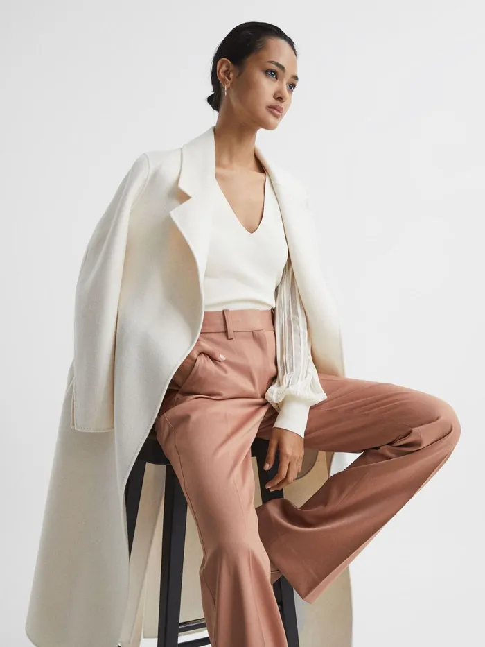 Reiss Knitwear Brooklyn Sheer Sleeve Top Ivory 8211 Women