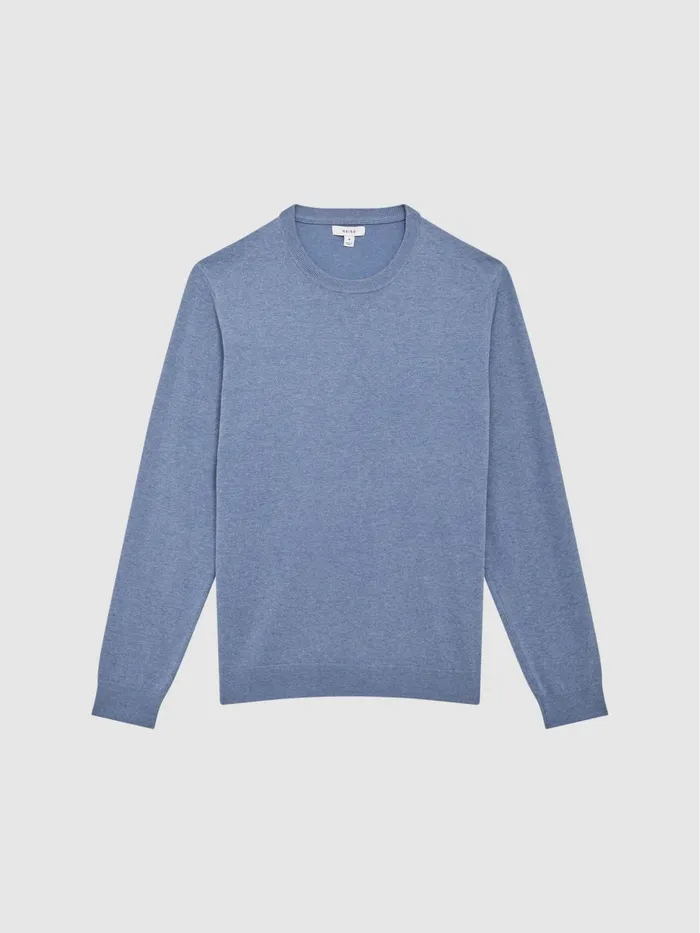 Reiss Knitwear Charles Slim Fit Cotton Crew Neck Jumper Blue 8211 Men