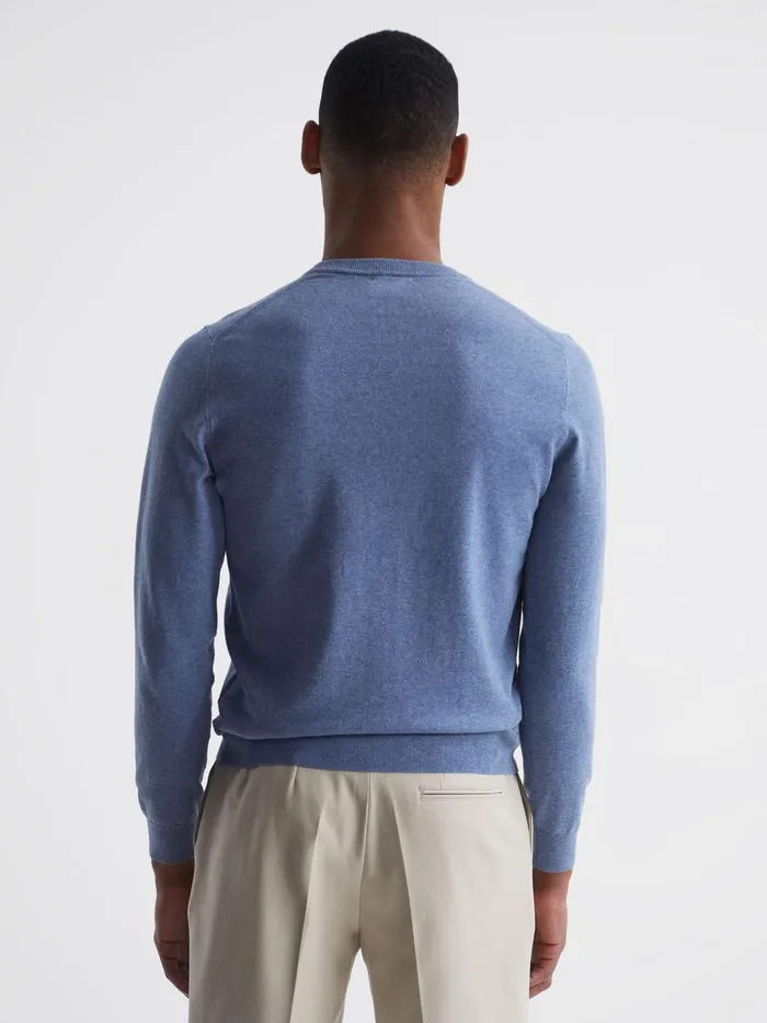 Reiss Knitwear Charles Slim Fit Cotton Crew Neck Jumper Blue 8211 Men