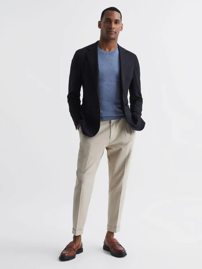 Reiss Knitwear Charles Slim Fit Cotton Crew Neck Jumper Blue 8211 Men