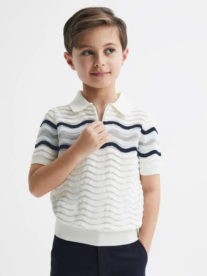 Reiss Knitwear Cole HalfZip Textured TShirt Optic White 8211 Children