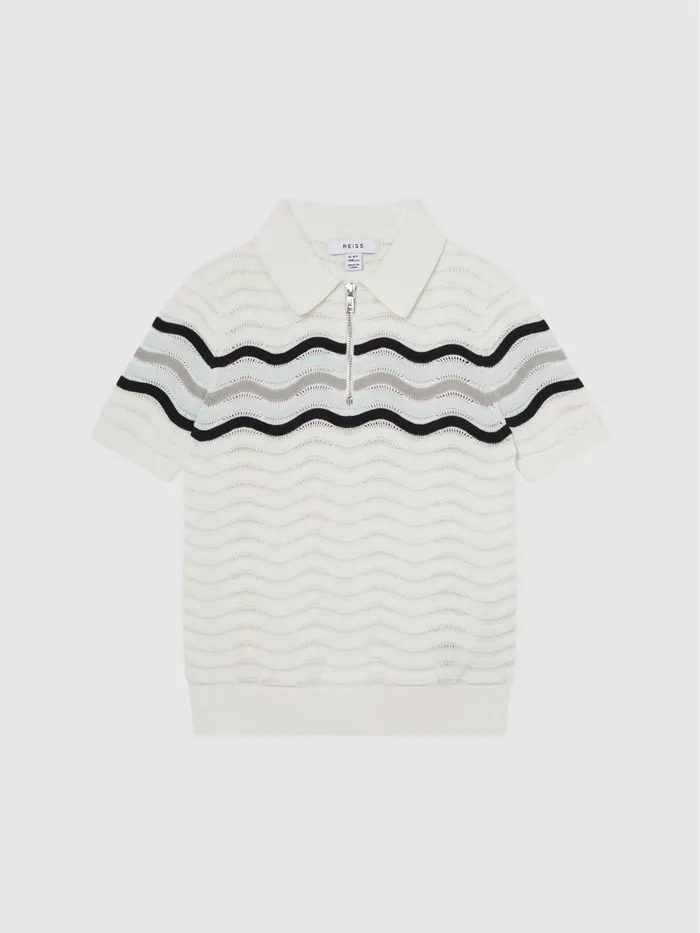 Reiss Knitwear Cole HalfZip Textured TShirt Optic White 8211 Children