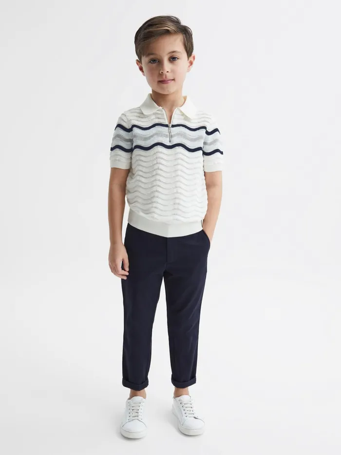 Reiss Knitwear Cole HalfZip Textured TShirt Optic White 8211 Children