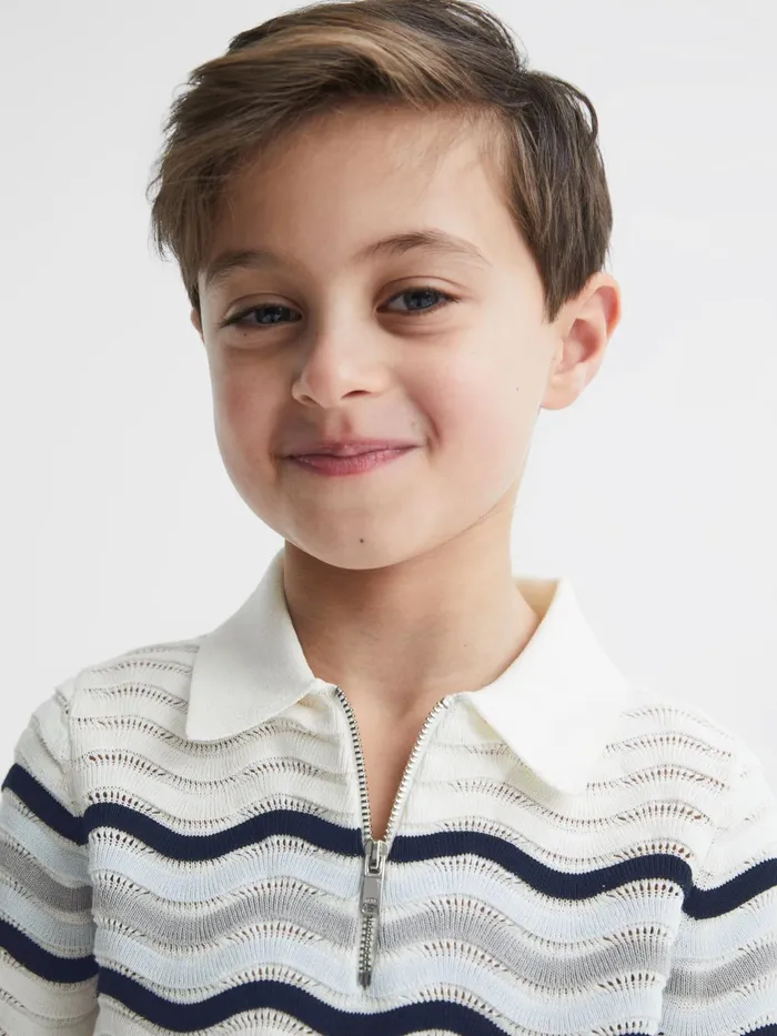 Reiss Knitwear Cole HalfZip Textured TShirt Optic White 8211 Children
